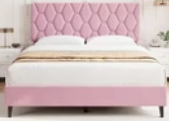 GORGEOUS BLUSH PINK FULL SIZE BED – LUXURY TUFTED HEADBOARD!