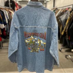 90’s Vintage Disney Chore Denim Wilderness Gear Outdoors Jacket with Goofy and Mickey Mouse Graphic