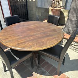 47 1/2” Round Wooden Dining Table With 4 Chairs