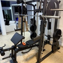 Vesta Fitness Smith Machine 2001 w/Bench Attachment | 230lb Bumpers Weights | 7ft Olympic Bar | Fitness | Gym Equipment | FREE DELIVERY & INSTALL🚚 
