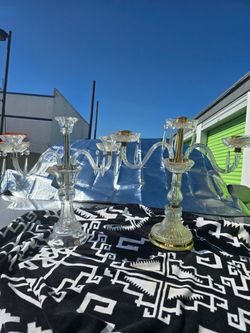 Set of 2, 3 arm crystal candelabra