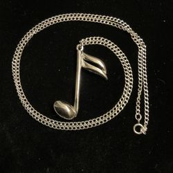20”sterling Silver Necklace With Silver Musical  🎶 Note Pendant 
