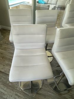 White Faux Leather Bar or Counter Height Stool Chair Set