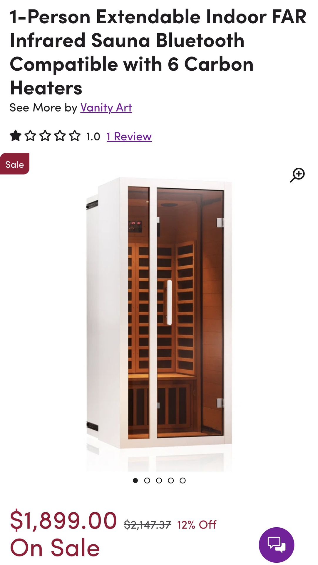 1-Person Extendable Indoor FAR Infrared Sauna Bluetooth Compatible