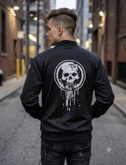 Bomber Men's Black Casual Baseball Collar Jacket Medium
