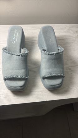 Circus NY Denim Platform Slide Sandals