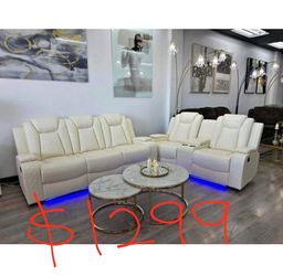 2pc white /black sofa and loveseat with power recliner