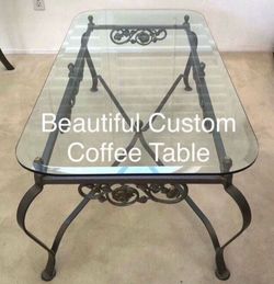 Coffee Table / CUSTOM MADE Coffee Table Rose Powder Coated Iron With Beveled Glass Top $40