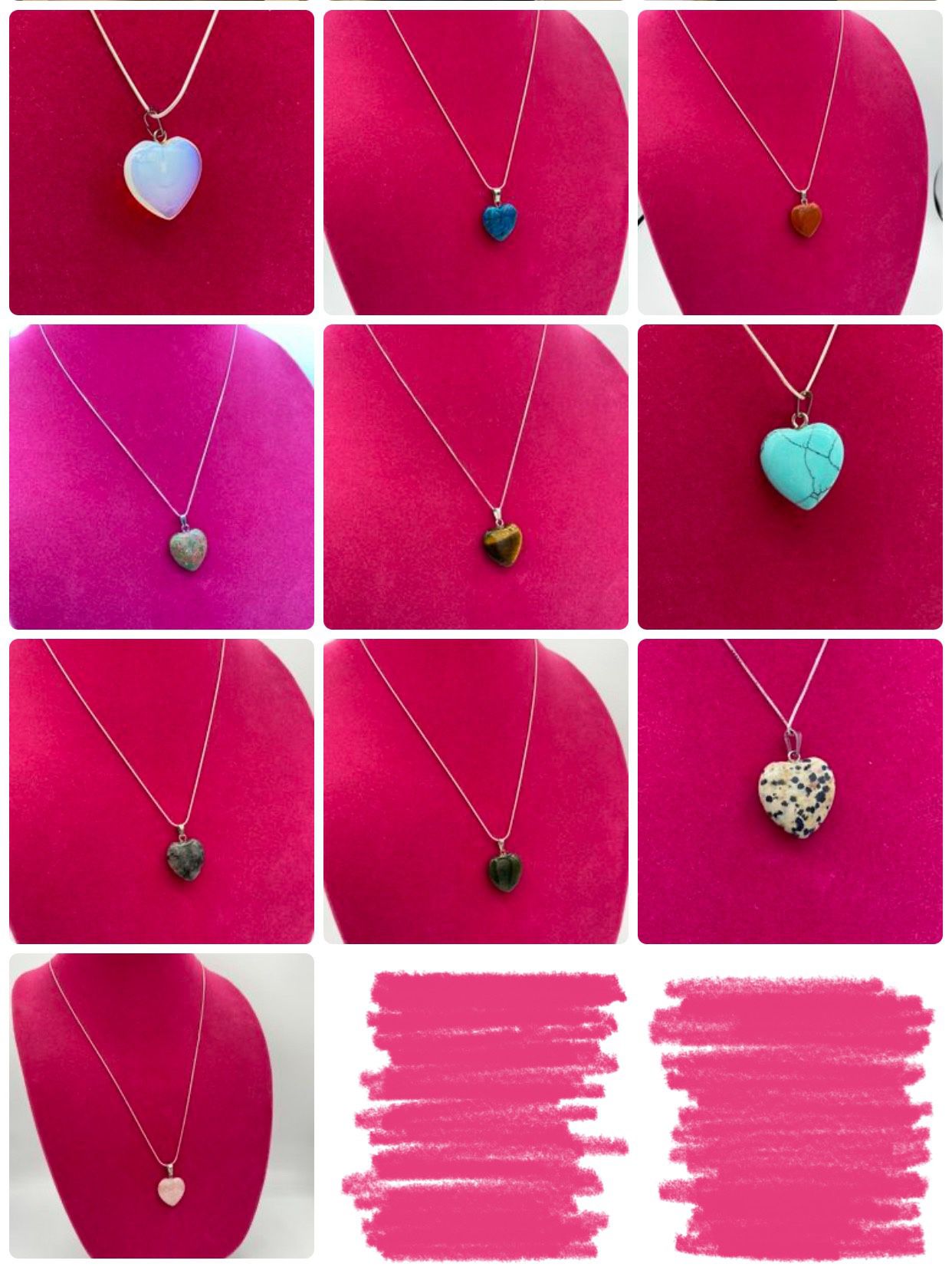Gemstone Heart Pendants On .925 Silver Chain
