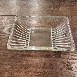 Vintage Clear Glass Saw Tooth Rectangle Ridged Candy Nut Dishes Bowls Antique