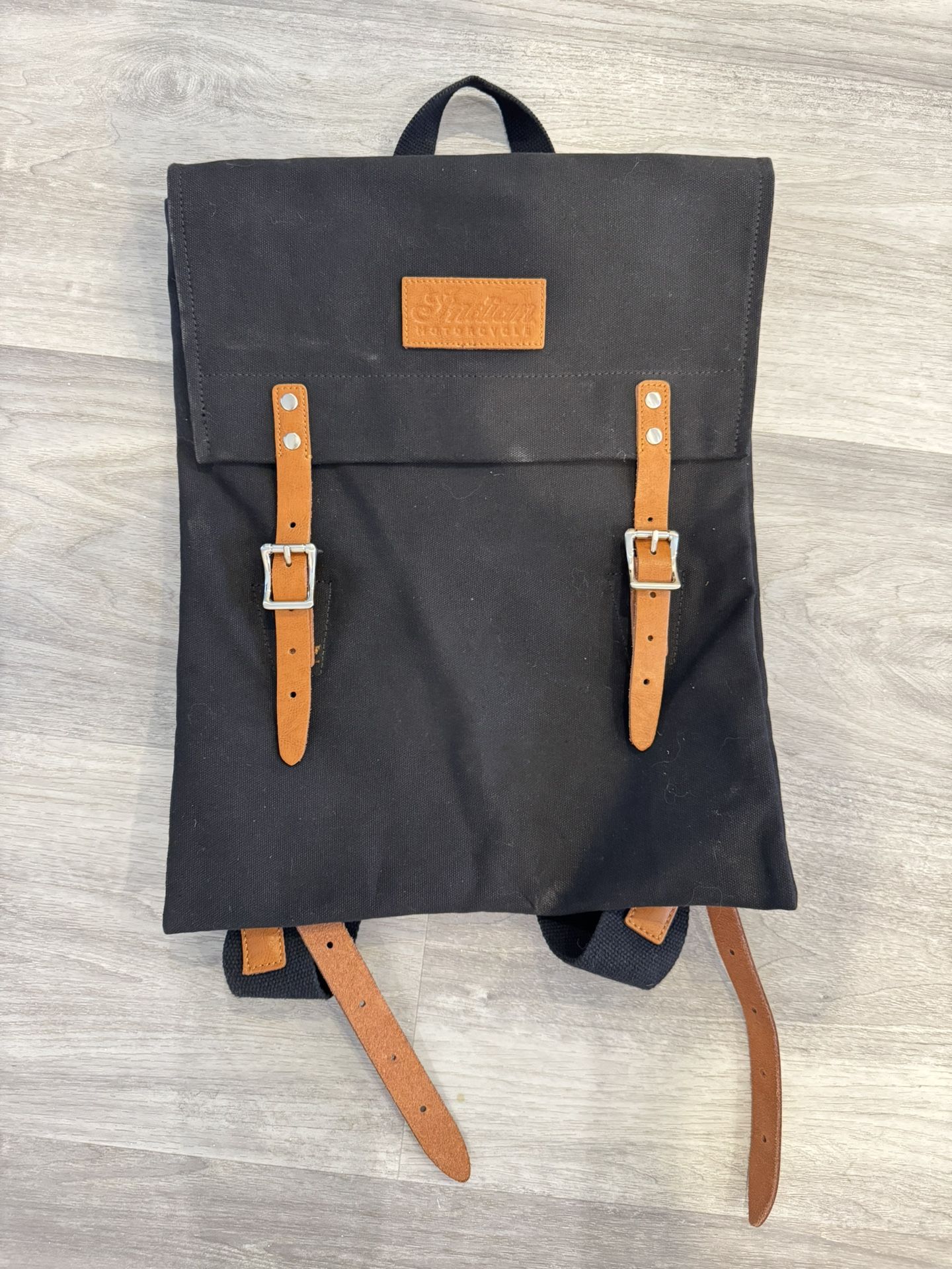 Indian Motorcycle Black Canvas Leather Backpack Book Gear Travel Bag