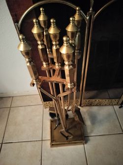 Gold Fireplace Tool Set + Screen