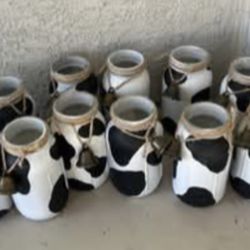 Cow Print Mason Jars + Extra Jars, Paint & Brushes (Full Set)