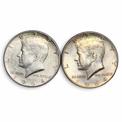 2x 1964 Kennedy Half Dollars 90% Silver Vintage JFK US Coins $1 Face Value