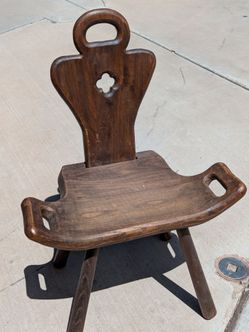 Vintage Alpine Brettstuhl Chair – Rustic Wooden Bavarian / Swiss Folk Art Peasant Chair