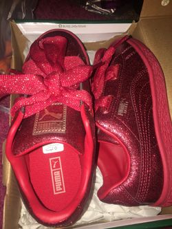 PUMA Glamours Red Rose Gold shoes size 13c for girls