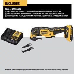 DEWALT ATOMIC 20V MAX Cordless Brushless Oscillating Multi Tool with (1) 20V 2.0Ah Battery and Charger