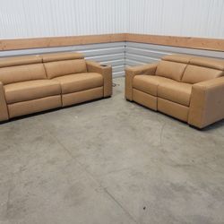 Luxury Leather Power Reclining Sofa And Loveseat Set