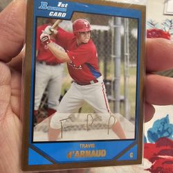 Atlanta Braves Travis d'arnaud 2007 Bowman Draft Picks Prospects Gold 2007 Bowman Draft Picks Prospects Rookie Baseball Cards 