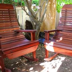 Handcrafted Teak & Cedar Rocking Chairs (2 chairs)