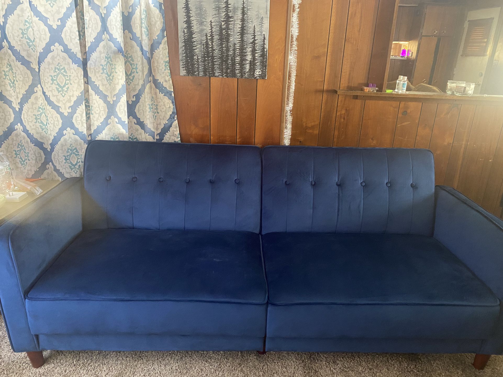 Velvet Blue sofa/ futon 
