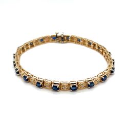 14Kt Yellow Gold 7” Sapphire Diamond Bracelet 12.9g I-2319 