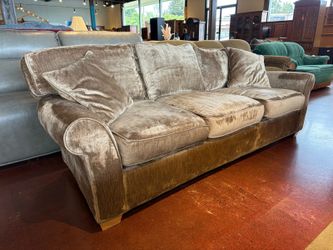 CRATE & BARREL Golden Bronze Velvet 3-Seater Sofa with Rolled Arms