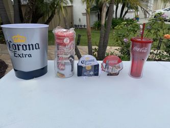 Corona Trash Can, Coke Straw Holder,corona And Coke Coasters, Plastic Coke Cup 5.00 Each 