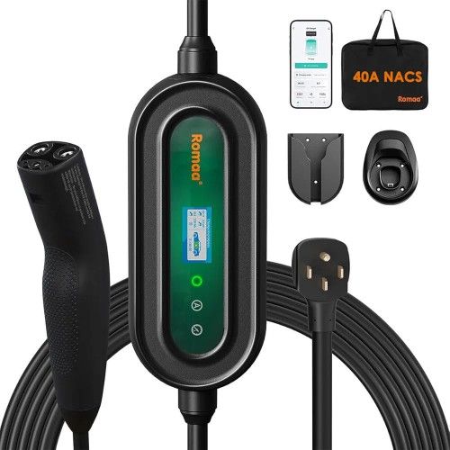 Romaa Level 2 EV Charger for Tesla, Adjustable 40A Portable Home Charger, NEMA 14-50 Charger with App/Wifi, NACS Connector, 25ft Cable