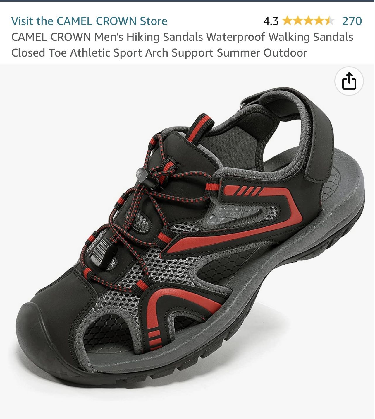 CAMEL CROWN Men's Hiking Sandals Waterproof Walking Sandals Closed Toe Athletic Sport Arch Support Summer Outdoor