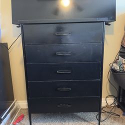 Black 42 Inch 5-drawer dresser with wood top