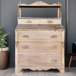 Vintage Antique Solid Wood Secretary Desk Chest Accent 