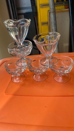 Set of 6 Federal Glass dessert bowls, clear pressed glass, Colonial pattern, retro $15
