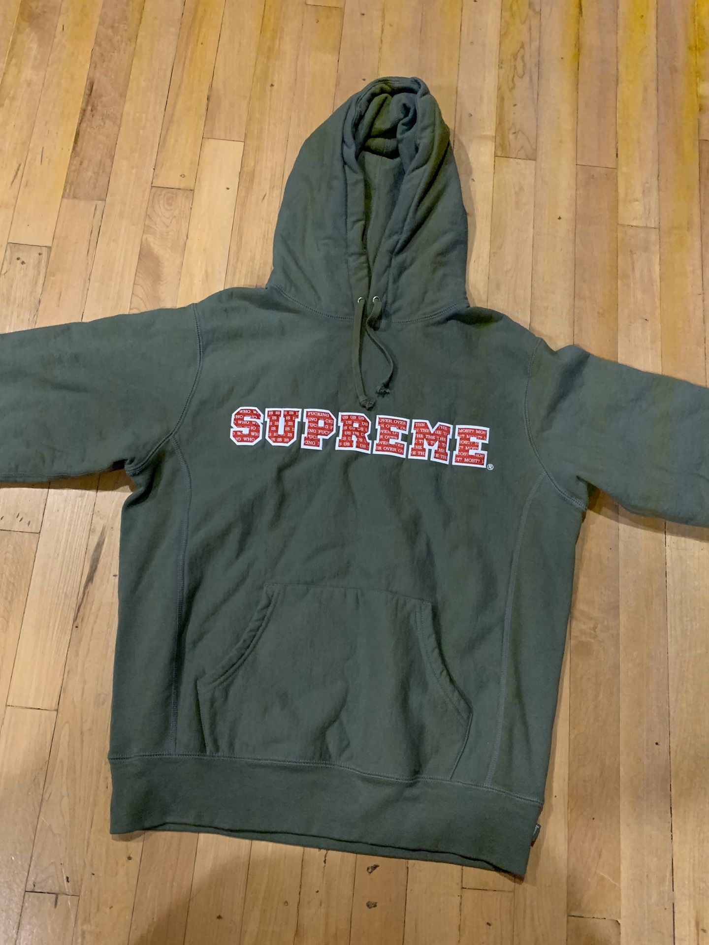 Supreme Hoodie Green Size Medium Authentic “Who is F’ing you the most?”
