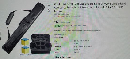 New! 2 stick pool cue hard oval carrying case