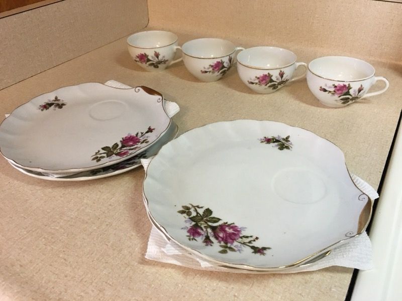 Vintage Nasco Del Coronado Pink Rose Snack/Tea Set