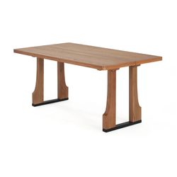 63'' Rectangular Dining Table for 6, MDF Wood Double Pedestal Kitchen Table Only,Natural+Black