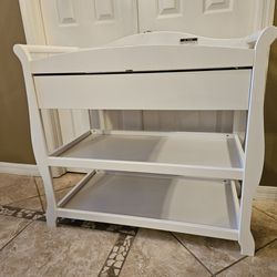 White Baby Changing Table With Drawer and Shelves 