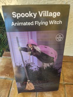 Spooky Village Animated Flying Witch 72 Inch Halloween Decoration