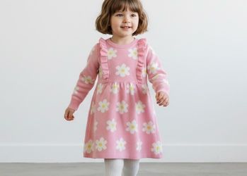 NEW Petit Bonbon Knit Dress Girl’s size 4 Pink Knit Flowers A-Line long sleeve NWT