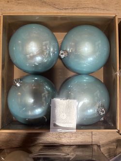 Large Teal Christmas Ball Ornaments Set of 4