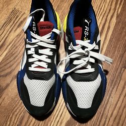 PUMA RS-X Toys Men Sz 9 Sneaker Shoe White Yellow Red Black Suede 369449-02 EUC