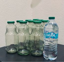 Clear Glass Bottles with Green Lids – Set of 12