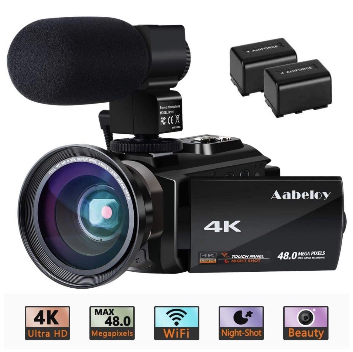 4K Camcorder, Aabeloy Vlogging Video Camera 48.0MP 3 inch Touch Screen