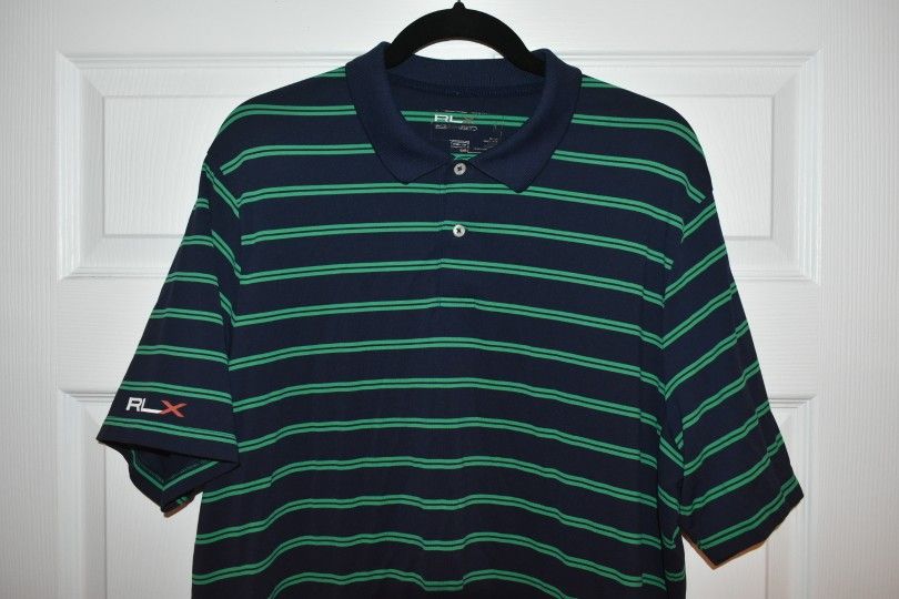 Ralph Lauren Performance Men Green Stripe Golf Polo Shirt SZ XL