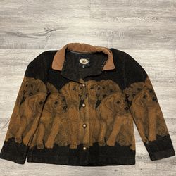 County Clothing Co Jacket Womens Medium Vintage Fleece Puppy Dogs