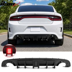 Fits 2015-2023 Dodge Charger SRT Gloss Black Rear Bumper Diffuser w/ Black LED Light
