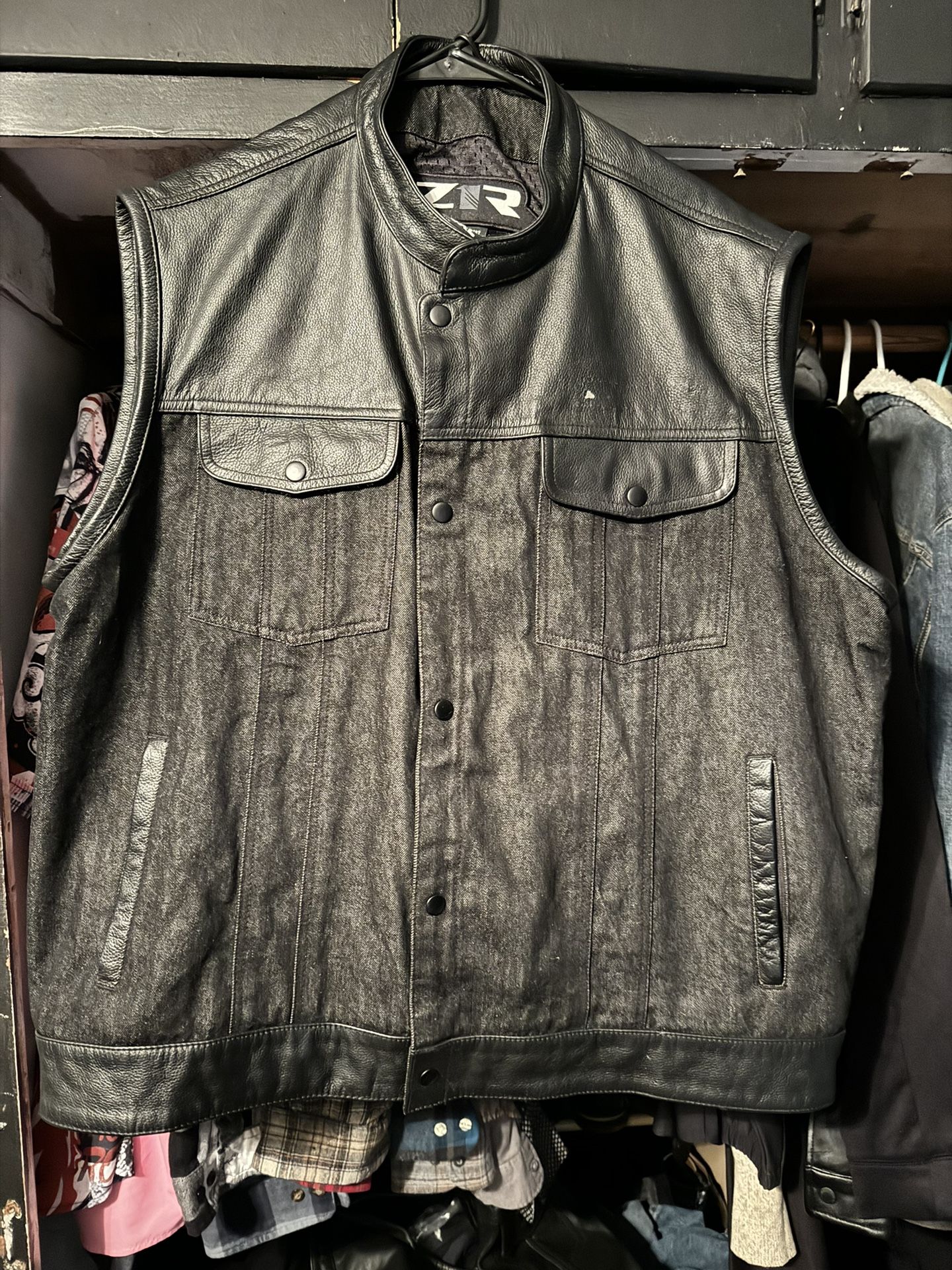 3xl Motorcycle Vest Leather And Denim 