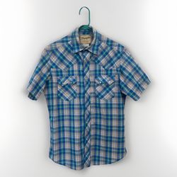 Wrangler plaid pearl snap western shirt sawtooth pocket mens size Med euc e1450
