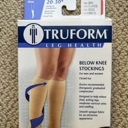 NEW-TruForm Compression Socks Closed Toe/ Firm XL Beige NEW!-XL